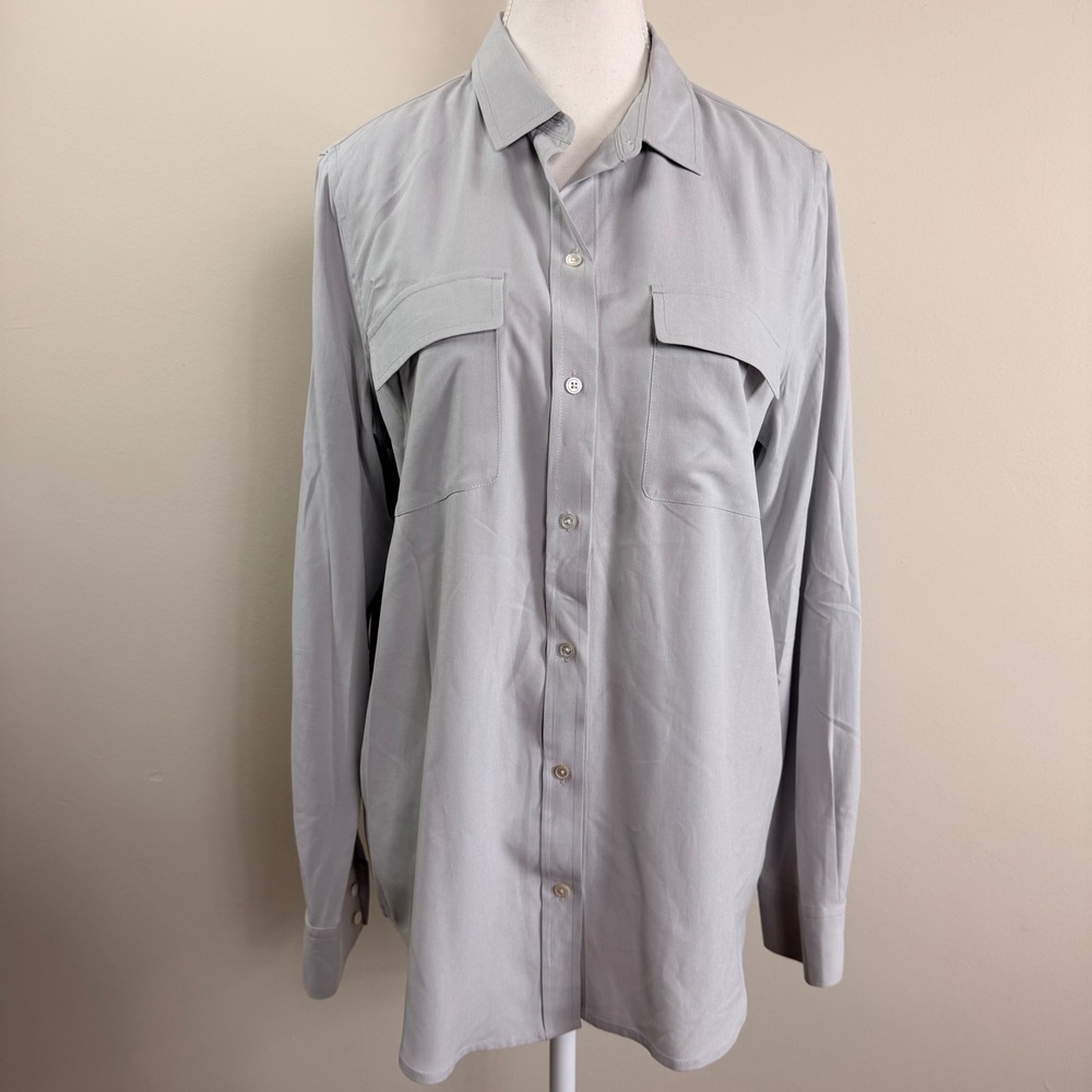 J. McLaughlin Womens 100% Silk Button Down Shirt Grey Long Sleeve Utility Top M